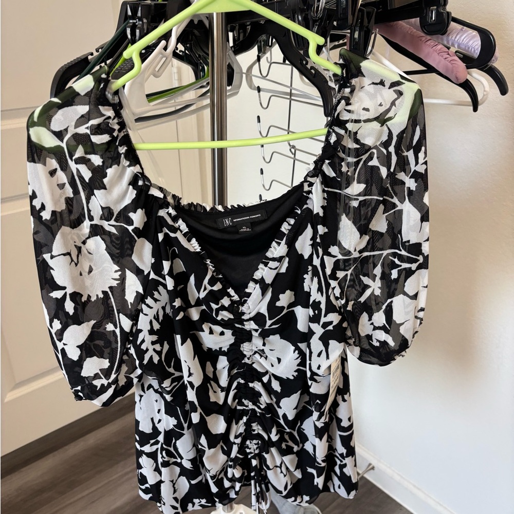 INC International Concepts Black and White Floral Blouse
